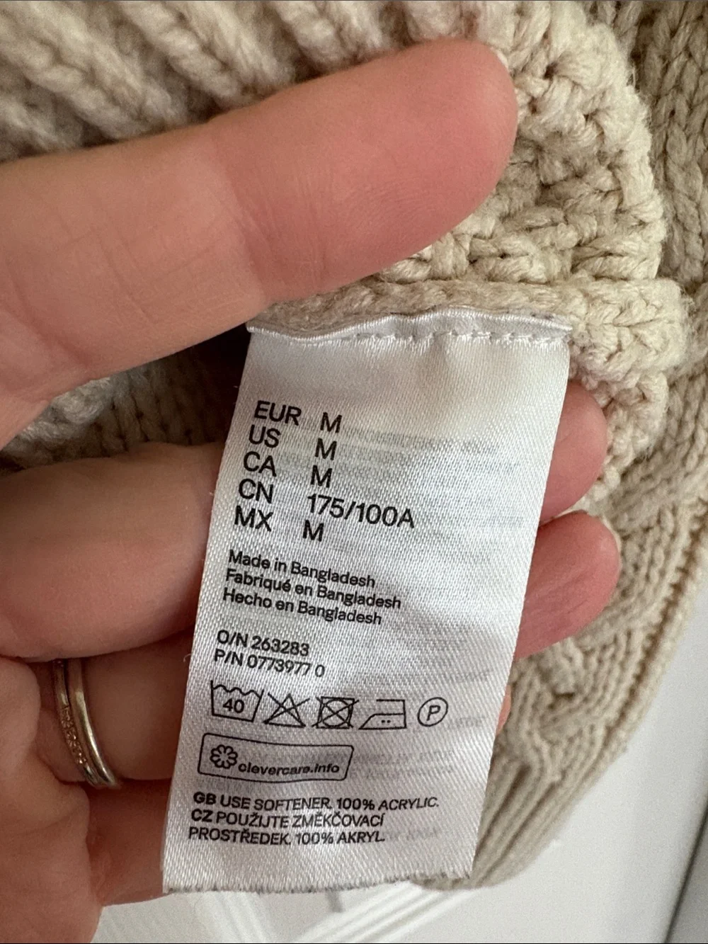 H&M L.O.G.G. Men's Cream Cable Knit Crewneck Grandpa Tunic Sweater Size Medium